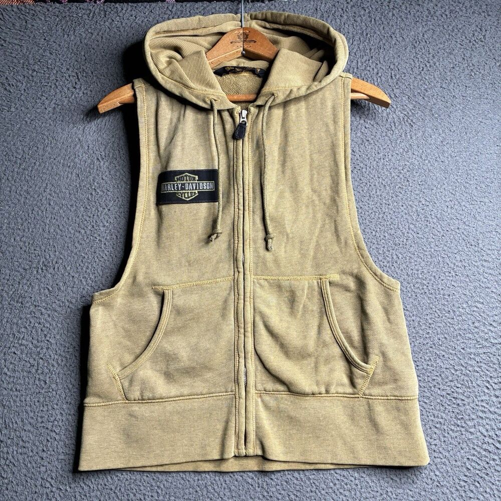 Harley Davidson Women's Sleeveless Tinted Hoodie Size Small Full Zip Embroidered